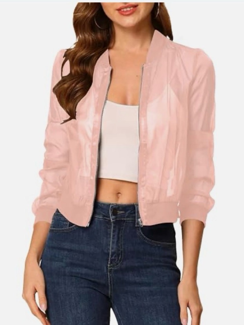 Women’s Lightweight Pink Mesh Bomber Jacket